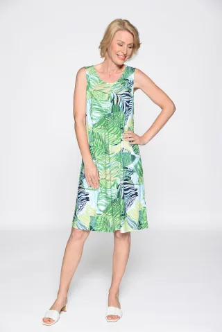 CLARINA - Rdh.-Kleid, ohne Arm, Druck gruen-bleu combo - Gr. - 40