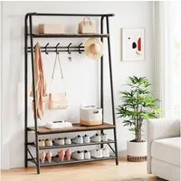 GarveeMore Garderobenständer Garderobe mit Schuhbank 4-In-1 Kleiderständer Kleiderstange mit Haken