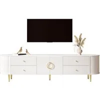 Merax Lowboard mit 3D Wellenfront & abgerundeten Kanten (180 x 40 x 38 cm, 1 St., TV Möbel mit Aluminiumgriffen & Kabeldurchlass), TV-Schrank mit 4 Schubladen, 2 Türen und Eisenfüßen