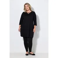 Ulla Popken Longshirt Longshirt Zierbänder A-Linie V-Ausschnitt 3/4-Arm