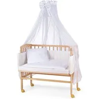 Waldin Beistellbett Waldin Baby Beistellbett,Matratze,Stoffset Buche massiv, verstellbar