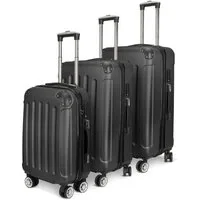 zebery Kofferset Trolleyset Reisekoffer ABS Hartschalenkoffer mit Zahlenschloss, Hartschalen Rollkoffer,3 tlg,4 Rollen,ABS-Material, Schwarz-D