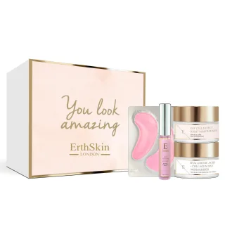 Rose Blossom Glow Lippenauffüllender Gloss + Rose Blossom Glow Hydro-Gel Augenpads + EGF Cell-Effect Nachtfeuchtigkeitscreme + Hyaluronsäure & Kollagen Tagescreme 50ml (Universelles Set)