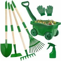 Kityhome Spielzeug-Gartenset 7-tlg. Kinder-Gartenwerkzeug-Set, Schubkarre, Holz, ab 3 J., (Set, 7-tlg), Perfektes Geschenk ab 3 Jahren,Ideal für Garten, Sandkasten & Strand