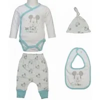 Disney Strampler Mickey Maus Baby 4 tlg Set Body Hose Lätzchen Mütze (4-tlg) Gr. 56 bis 74