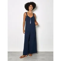 Apricot Jumpsuit Jumpsuit aus strukturierter Baumwolle mit weitem Bein