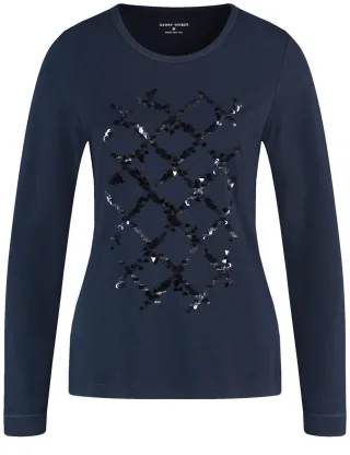 GERRY WEBER Edition - Langarmshirt mit Pailletten blau - Gr. - 38