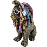Online-Fuchs Dekofigur cooler Löwe mit bunten Dreadlocks - Gartenfigur, Statue für außen (Streetstyle mit Kopfhörern & Pilotenbrille, 20 oder 36 cm groß), aus Kunstharz (Polyresin) - für den Innen- und Außenbereich