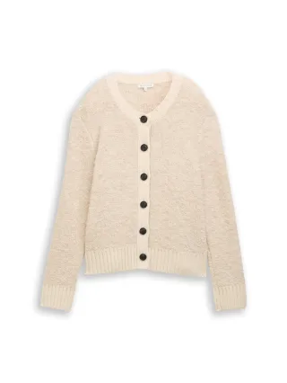 Tom Tailor - Bouclé Cardigan mit Wollanteil sand stone beige melange - Gr. - XXL