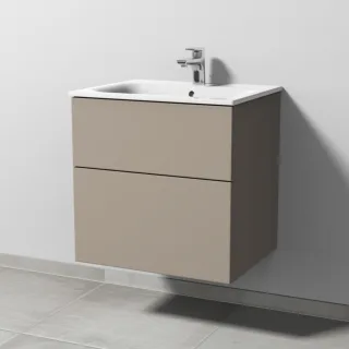 Sanipa 3way Waschtischunterbau zu Geberit Renova Plan Slim Waschtisch mit 2 Auszügen, Sandgrau-Matt SF68667