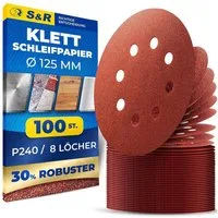 S&R Schleifpapier Klett Schleifpapier 125 mm, Meister, 8 Löcher, für Exzenterschleifer, (Set, 100 St., mit einer P 240 Körnung), Klettschleifpapier, zuverlässige Haftung am Schleifteller