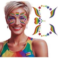 Fiestas Guirca Kostüm, Regenbogen Fantasie Gesicht Aufkleber Glitter Schmuck Tattoo Karneval