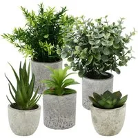 Kunstpflanze 5er-Set Mini Kunstpflanzen Künstliche Pflanzen Kunstpflanzen Büro Deko Deko Wohnzimmer, Künstliche Pflanzen, Zimmerpflanzen, Schlafzimmer Deko, Büro Deko, Fake Plant -- Eukalyptus, Eagle Claw Aloe, Agave, Sukkulenten, Rosmarin, SURFOU, P