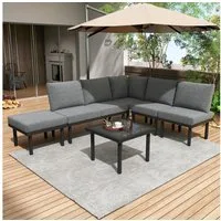 Flieks Gartenlounge-Set, 6 Sitzer frei-kombinierbar Gartenmöbel aus Seil Tischplatte aus Glas