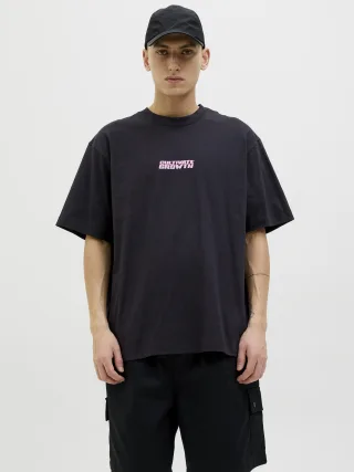 JACK&JONES - JCOINTERLUDE FLORAL BACK TEE SS CREW black - Gr. - XL