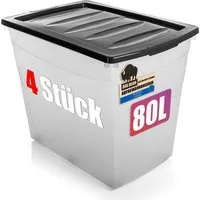 BigDean Aufbewahrungsbox 4x 80 L Aufbewahrungsbox mit Deckel und Rollen groß Budget Line (Set, 4 St., Aufbewahrungsbox mit Deckel), Durchdacht, Praxisnahes Design, Stapelbar