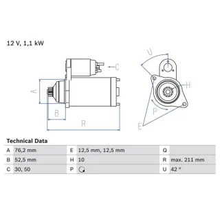 Bosch Anlasser 1,1 kW Audi Ford Seat Skoda VW 0986018040