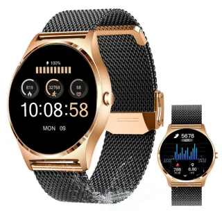 XCOAST JOLI XC PRO [Damen-Smartwatch Milanaise Armband grau] 45mm Edelstahlgehäuse rosegold