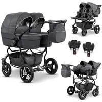 BabyMerc Zwillingswagen Twin Star 5 in 1 inkl. Sportsitze, Autositze und Isos in 16 Farben
