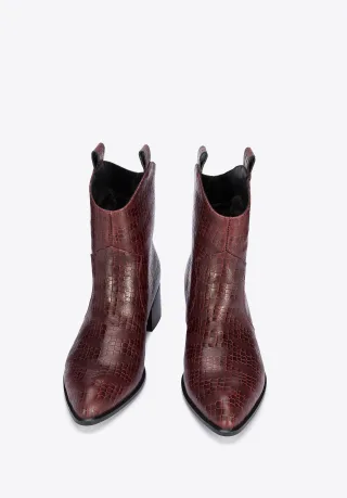 Wittchen Damen-Cowboystiefel aus Krokodilleder, Burgunderrot, Naturleder