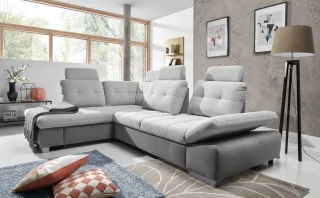 Ecksofa Schlafsofa REMON XL Grau/ Hellgrau Ottomane Links