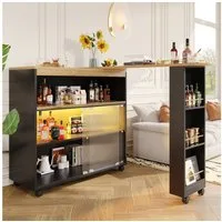 Flieks Bartisch (360° Drehung, 1-St., mit LED-Beleuchtung), ausziehbar Stehtisch drehbar Sideboard Esstisch Küchenwagen Anricht