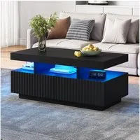 Merax Couchtisch Sofatisch Beistelltisch mit LED-Lichtleiste (Stauraumfunktion und robuster Spanplattenkonstruktion, 1-St., 100×50×45 cm), Wohnzimmertisch mit 2 Vakuumform-Schubladen und offenem Mittelteil