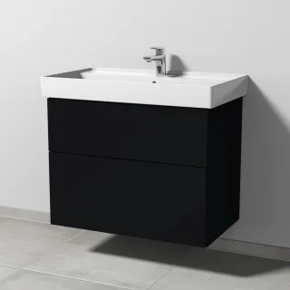Sanipa 3way Waschtischunterbau zu Villeroy & Boch Collaro Waschtisch mit 2 Auszügen, Schwarz-Matt SF83608