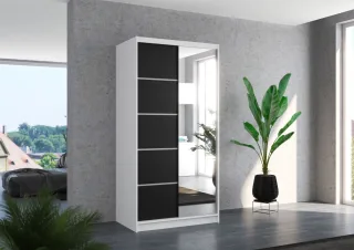 Schiebetürenschrank Schrank Nr.125 in Weiß- Schwarz matt 100x200x58 cm
