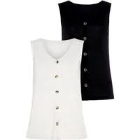 LASCANA Shirttop mit Zierknopfleiste (2er-Pack) Sommertops aus pflegeleichter Qualität