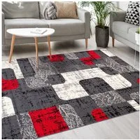 Mazovia Designteppich Modern Teppich Kurzflor Wohnzimmerteppich Robust und pflegeleicht GRAU, 60 x 100 cm, Fußbodenheizung,Allergiker geeignet,Farbecht,Pflegeleicht,Geometrisch