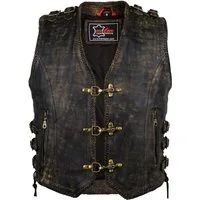 MDM Lederweste Herren Vintage Biker Lederweste mit Messing Schnallen Bikerkutte