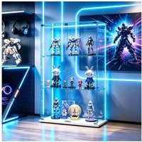 Simurq Glasvitrine Standvitrine mit LED-Streifen, 3 Lagen Glas Vitrinenschrank Stehend (Packung, Glas Holz Vitrine mit 2 Türen,Schloss,78,5x35x124 cm, Sammlervitrine) LED-Beleuchtung, abschließbare glastüren, gehärtetes Glas