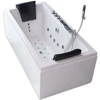 HOME DELUXE Whirlpool-Badewanne LAGUNA PURE - 180 x 90 x 55 cm, (inkl. LED, Radio & komplettem Zubehör), 4 Whirlpooldüsen, 6 jets & 16 Luftdüsen, Whirlpool für 2 Personen