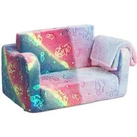 COSTWAY Kindersessel, 2 in 1 Klappsofa im Dunkeln Leuchtend, mit Decke, gepolstert