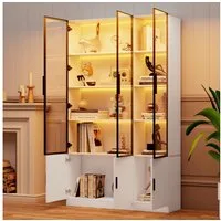 REDOM Vitrine Aufbewahrungsschrank 120x200x32 cm mit 6 Türen, Glasfront, LED, Weiß (Packung, 1-St., Stauraum mit integrierter Kippsicherung) Schlanke 200cm Vitrine, Elegante Präsentation für Sammlerstücke