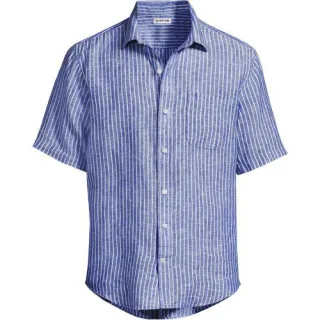 Premium Reinleinen-Hemd mit kurzen Ärmeln für Herren, Classic Fit, Herren, size: regular, Blau, Leinen, by Lands' End