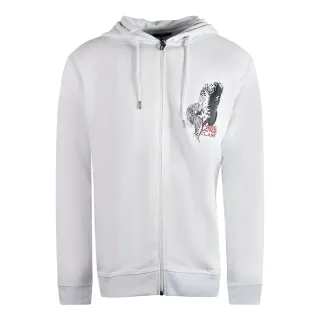 Cavalli Class grosser weisser Kapuzenpullover im Tiger-Design mit Reissverschluss