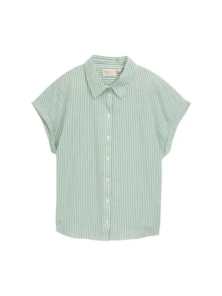 Denim Tom Tailor - Loose Fit Bluse mit Streifenmuster white green vertical stripe - Gr. - S