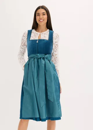 bonprix Dirndl mit Samt in Midilänge (2-tlg.Set), blau, Gr.44, traditionelles Dirndl mit hochwertigen Samtmieder und changierender Schürze. Der Rock ist mit einem angenehmen Baumwollfutter ausgestattet., aus Samt