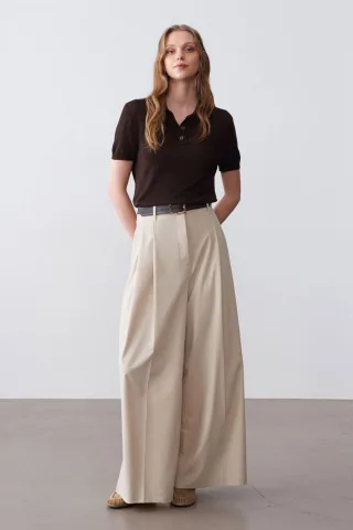 Damen High-Waist Weitbein-Crepe-Hosen