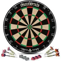 Stagecaptain Dartscheibe DBS-1715 BullsEye Pro, (Dartboard-Set, 18-tlg., inkl. 6 Dartpfeilen und 12 Flights), Steeldartscheibe aus Sisal mit dünnen Drähten