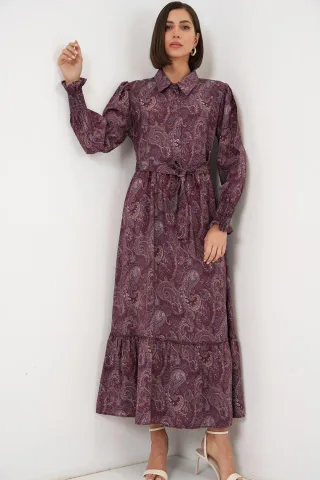 Paisley Gürteltuch Midi Hemdkleid