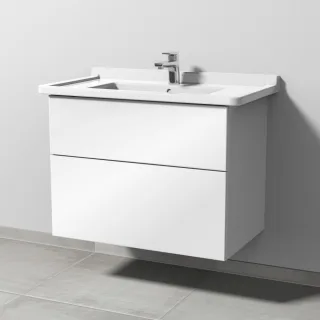 Sanipa 3way Waschtischunterbau zu Duravit Starck 3 Waschtisch mit 2 Auszügen, Weiß-Glanz SF71178