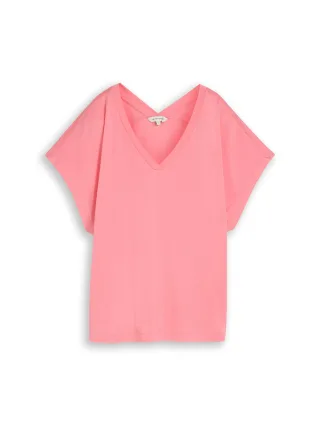 Tom Tailor - T-Shirt mit V-Ausschnitt soft fuchsia pink - Gr. - M