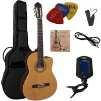 MSA Akustikgitarre Konzertgitarre mit EQ und Cutaway, Gitarre im Set mit Tasche, Band, Pleks, Stimmmgerät und Kabel