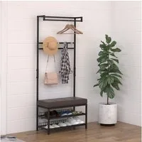 HOMCOM Garderobenständer Schuhregal mit Sitzfläche und 2 Schuhablagen, (Kleidungsständer, 1 St., Sitzbank mit Kleiderständer), Metall, 72,5 x 35 x 180 cm