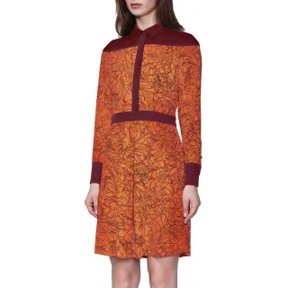 Hemdblusenkleid aus Bi-Material mit linearem Blumendruck