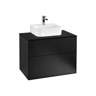 Villeroy und Boch Finion Waschtischunterschrank F08200PD 80x60,3x50,1cm, Abdeckplatte black matt, Black matt lacquer