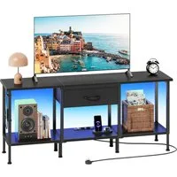 OYRREU TV-Board 120cm, Fernsehschrank mit Kabeldurchlass & Stauraum für Media-Geräte (App-gesteuerte Mehrfarben-LED-Beleuchtung, Fernsehtisch inkl. Kippschutz, USB Steckdosen, Ablagefach, Ausstellungsständer -Sets), Medienkonsole bis zu 65 Zoll, Lowb